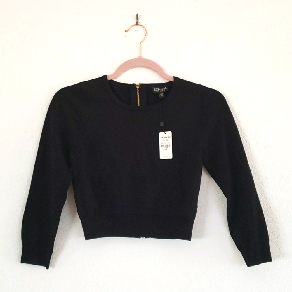 NWT Express Black Crop Top w/ Chic Gold Zipper Detail